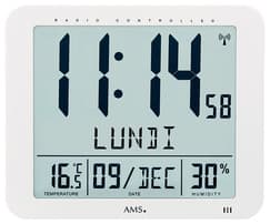 Horloge murale digitale radio-pilotée affichage complet du jour Couleur : Blanc