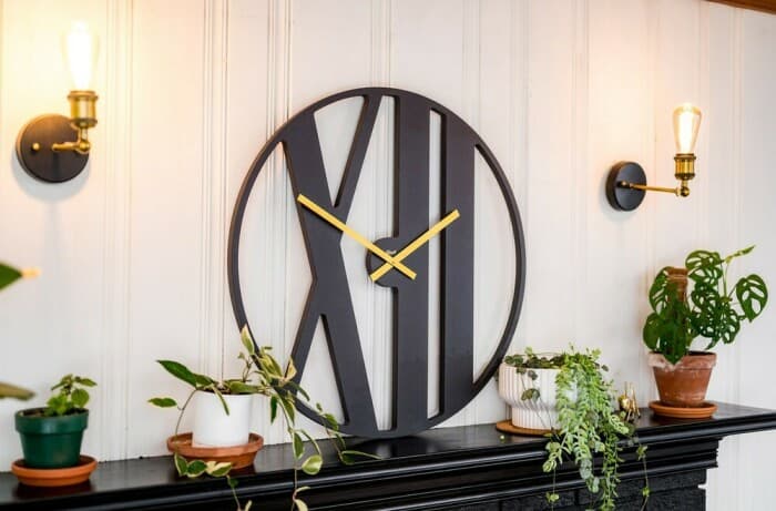 Horloge murale moderne noire et dorée grand diamètre 50 ou 70 cm couleur et taille : Noir Ø 50cm