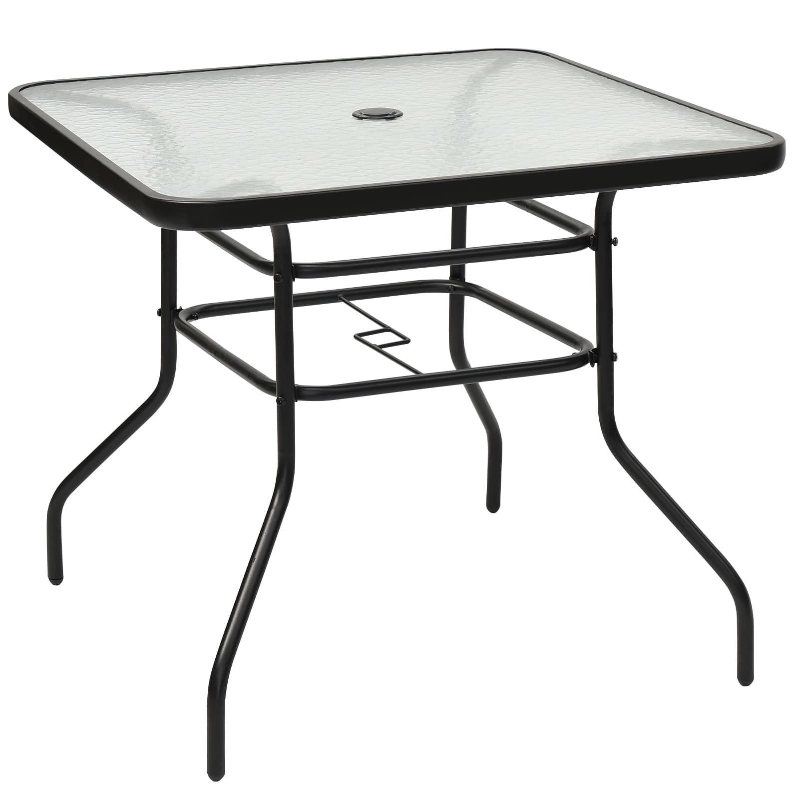 CostwayTable de Jardin Carrée en Métal avec Plateau en Verre 81 x 81 x 71 CM de Style Moderne pour Terrasse Balcon et Cour Noir