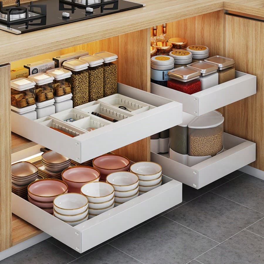 1 Pièce Organisateur Coulissant En Acier Inoxydable, Étagère À Tiroir Et À Tirer Pour Armoire, Panier De Rangement Et De Tirage En Acier Au