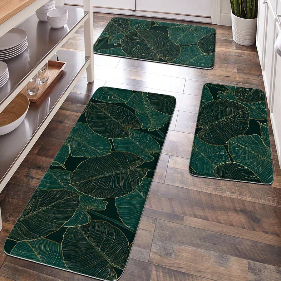 1 Pièce Tapis De Salle De Bain Imprimé Éponge À Motif De Feuilles Vert Foncé, Peut Être Utilisé Comme Décoration De Jardin, Tapis De Jardin,