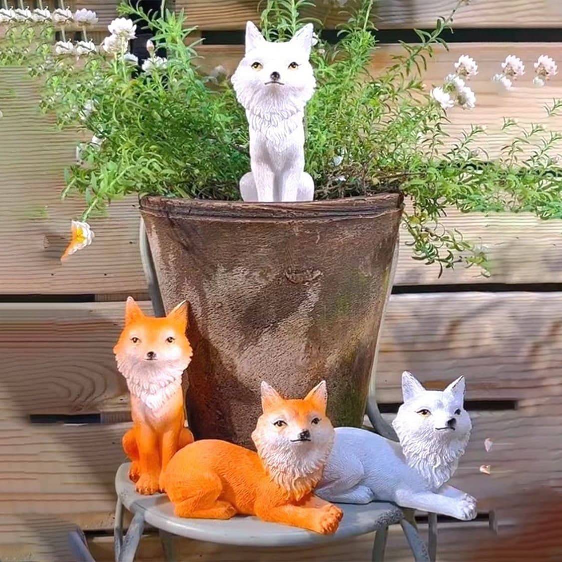 1 pièce Statue d'animal renard en résine en forme de renard, décoration de jardin extérieure, décoration de balcon