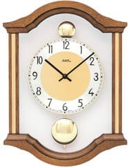 Horloge murale à balancier en bois de chêne, laiton et verre Matière : Hêtre